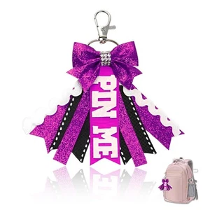 Glitter Pin Me Bow Keychain for Backpack Cheer Bag Charms for Handbags Purse ... - Picture 1 of 8