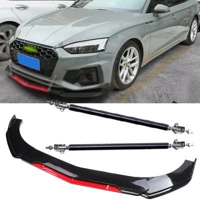 Front Bumper Lip Splitter Lower Spoiler Body Black+Red For AUDI A3 A4 A5 A6 B Foto 1 de 4