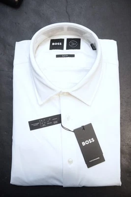 HUGO BOSS Uomo Hank Viaggio Slim Fit Performance Stretch Bianco Camicia 39 15.5 - Immagine 1 di 4
