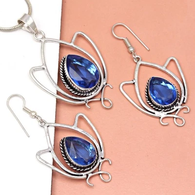 Tanzanite Set Jewelry Quartz  Gemstone Pendant 18-20'' Necklace - Image 1 of 4