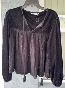 Zara Velvet Sequins Boho Tassel Tie Top Size XL - Picture 1 of 5