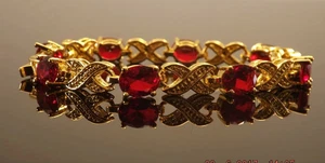 9 Ct Oval Cut Simulated Ruby Fancy Women's Tennis Bracelet White Gold Plated - Picture 1 of 8