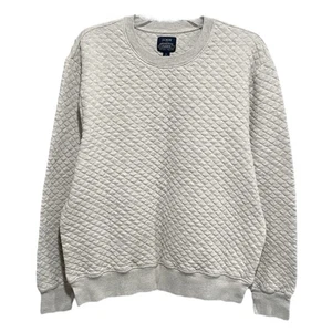 Preppy J Crew Herren Fleece gesteppt Rundhalsausschnitt Sweatshirt Large haferflocken beige MANGEL - Bild 1 von 7