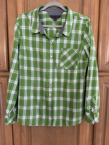 TOMMY HILFIGER Womens Green Plaid Button Up Shirt ~ Size XL ~ Roll Tab Sleeves - Picture 1 of 13