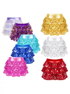 Kids Girls Sequins Tutu Mini Skirt Latin Jazz Dance Dress Gymnastics Costume - Picture 1 of 81