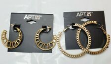 Kohls' APT. 9  Hoop Earrings Gold Tone Notches & Gold Tone Filigree 2 Pair New 