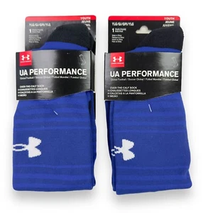 2 Pair Under Armour UA Performance Soccer OTC Socks 1-4Y Youth Blue Football $44 - Picture 1 of 2