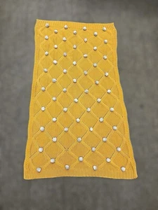 Alimrose Pom Pom Yellow Knit Organic Cotton Blanket - Picture 1 of 10