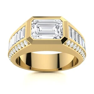 4.00 Ct IGI Lab Grown Emerald Cut Diamond Mens Wedding Ring 14K Yellow Gold Band - Picture 1 of 10