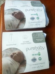 2 Purebaby baby size 0-6 months white sleeping bag 0.5 tog organic cotton, BNWT - Picture 1 of 7
