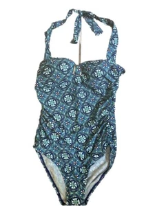 Love Your Assets Spanx One Piece Swimsuit Medium Turquoise Paisley Ruching - Picture 1 of 6