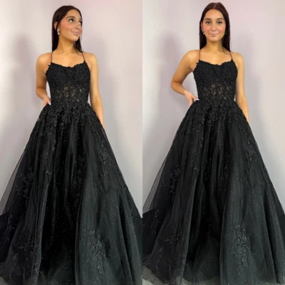 Gothic Black Wedding Dresses Tulle Sleeveless Spring A Line Lace Bridal Gowns - Image 1 of 4