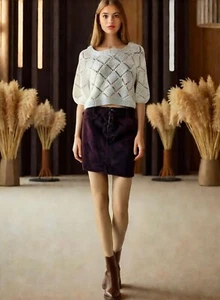 Forever 21 Cream Knit Round Neck Sweater Sz Sp Burgundy Corduroy Skirt Set Sz Lg - Picture 1 of 18