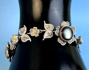 Vintage 925 Silber filigranes MOP Abalone Armband - Bild 1 von 14