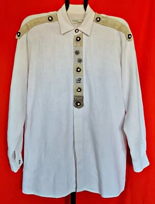 CAMICIA DA UOMO VINTAGE AUTENTICA NOCKSTEIN TYROL OKTOBERFEST DIRNDL LINO US17 EU439 - Immagine 1 di 4