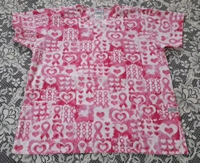 Scrub Top Size XL Pink Breast Cancer Awareness UA Scrubs Polyester Blend  - Image 1 of 4