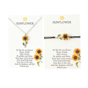 Sunflower Necklace Bracelet Set Handmade Sunflower Jewelry Cute Enamel Sunflower - Picture 1 of 6