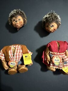 Steiff Macki 5" and Mucki 5" German Hedgehog Mecki Doll 1950s w/tags Damaged