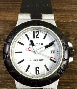 Authentic BVLGARI AL38A Mens Aluminum Wristwatch Date display White dial Quartz - Picture 1 of 8