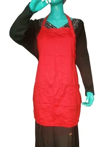 Lot Of 6 Red Happy Chef Med Length 3 Pocket Bib Aprons 3 New 3 Pre Owned - Picture 1 of 12