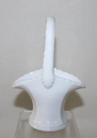 Miniature Milk Glass Panel Basket With Handle 6.25” Tall Cover