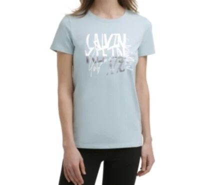 CALVIN KLEIN Women's Script Logo T-Shirt Mint Size XS MSRP $39.50 - Изображение 1 из 3