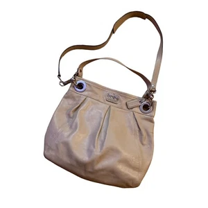 COACH Madison Hippie W/Removable Shoulder Strap Beige Leather 2 Way Handbag EUC - Picture 1 of 7