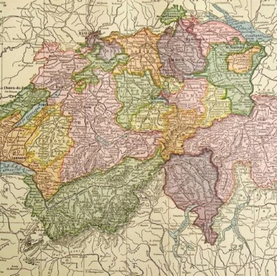 Litografía de mapa de Suiza 1909 impresión artística Hammond Europa LGADMap Foto 1 de 2