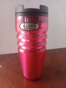 STARBUCKS 2008 Red w/ sparkles 16oz Insulated Plastic Travel Coffee Tea Mug Cup - Picture 1 of 5