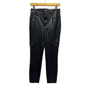 Steve Madden Black Faux Leather Cargo Pants 🖤 Edgy Streetwear Y2K Utility Style - Picture 1 of 11