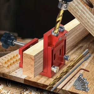 Portable 8/10/15mm Woodworking Doweling Jig Kit Set Dowel Aid 3-in-1 Pocket Hole - Picture 1 of 24