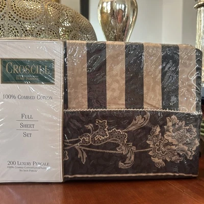 Vintage Brand New Croscill Bordeaux 100% Combed Cotton Full Size Sheet Set - Image 1 of 4