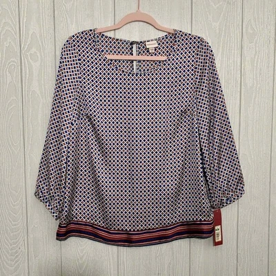 Blusa Merona Azul Rojo Manga Larga Mediana Nueva con Etiquetas Foto 1 de 3