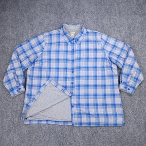 LL Bean Jacket Womens 2XL Blue Plaid Fleece Lined Flannel Shirt Coat Button Up - Picture 1 of 13