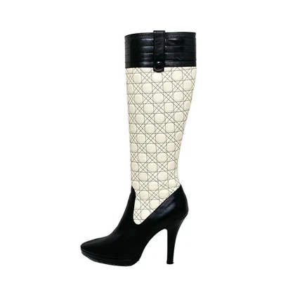 Auth Pinky&Dianne - White Black Leather Women's Boots - Image 1 of 4