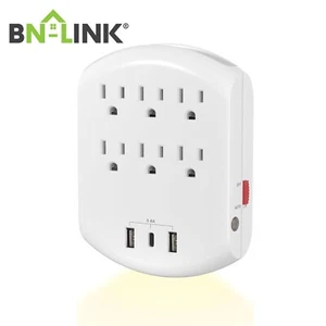 BN-LINK Toma Multi Enchufe, Cargador de Pared USB con 6 Tomacorrientes, 3 Puertos de Carga USB - Imagen 1 de 7
