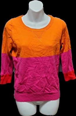 Suéter Top Tejido JCP Naranja Fucsia Cachemira Mezcla Algodón Bloques de Color ~ M M3020 Foto 1 de 4