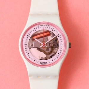 Vintage Swatch Wrist Watch LW119C Ladies Pink White Lady Skeleton 1987 *RARE* - Picture 1 of 7