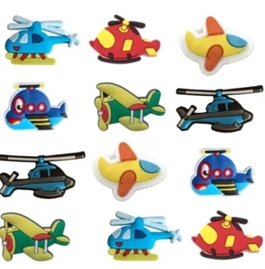 12 Cartoon Airplane Helicopter Croc Garden Shoe Charms For Boys - Picture 1 of 2
