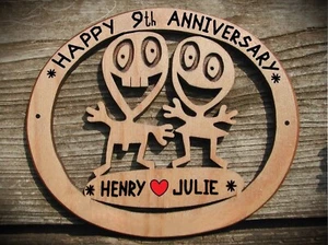 Anniversary gift 9th wedding couple marriage husband wife 9 year love heart name - Picture 1 of 2