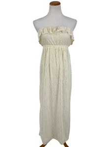 Vintage Forever 21 Cream Lace & Ruffled Strapless Empire Waist Boho Maxi Dress - Picture 1 of 14