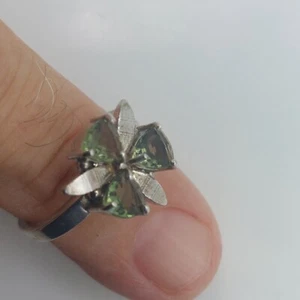 Moldavite Ring * 3 - 5mm Trillions *  Size 5 1/2 Certificate of Authenticity - Picture 1 of 4