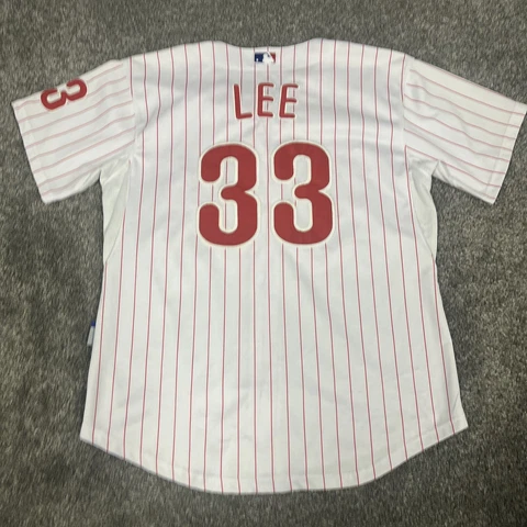 Cliff Lee Jersey Philadelphia Phillies Mens Large Majestic Home White Pinstripe Cover