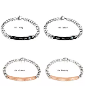 Pair Matching Couples Her King & His Queen Her Beast & His Beauty Lover Bracelet - Picture 1 of 12