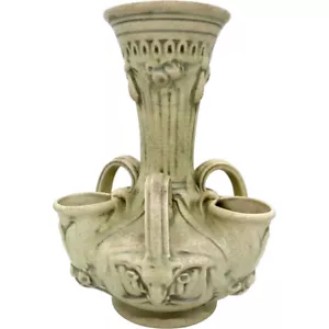 20er Jahre Vintage seltene Weller Creamware Keramik Roma Krokus drei Brunnen Henkel Vase - Bild 1 von 12