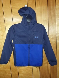 Under Armour Boys Jacket MEDIUM Hooded Full Zip Up multi pockets BLUE Fashion A1 - Picture 1 of 6