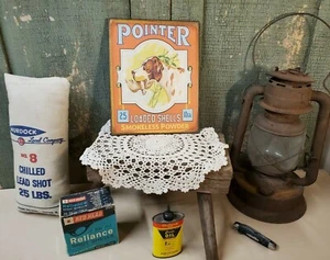 VINTAGE POINTER 10 GAUGE SHOTGUN HUNTING AMMO ADVERTISING DOG BIRD CANVAS SIGN - Imagen 1 de 9