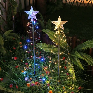 Solar LED Spiral Christmas Tree Lights Pathway Lighted Up Markers Garden Decor - Picture 1 of 20