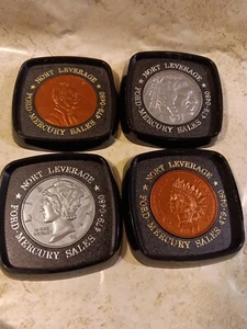 Vtg Set Of 4 Advertising Coin Coasters Buffalo Nickel Liberty Dollar Indian Head - Picture 1 of 12