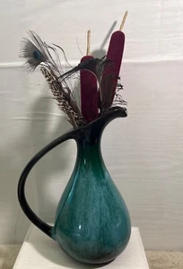 Vtg Blue Mountain Pottery Ceramic Pitcher Vase w/ Peacock & Feather 10"Tall - Picture 1 of 9